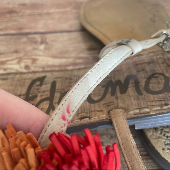 SAM EDELMAN GATES EMBELLISHED LEATHER FRINGE THONG SANDAL SADDLE MULTICOLOR SZ 8 - Picture 13 of 14